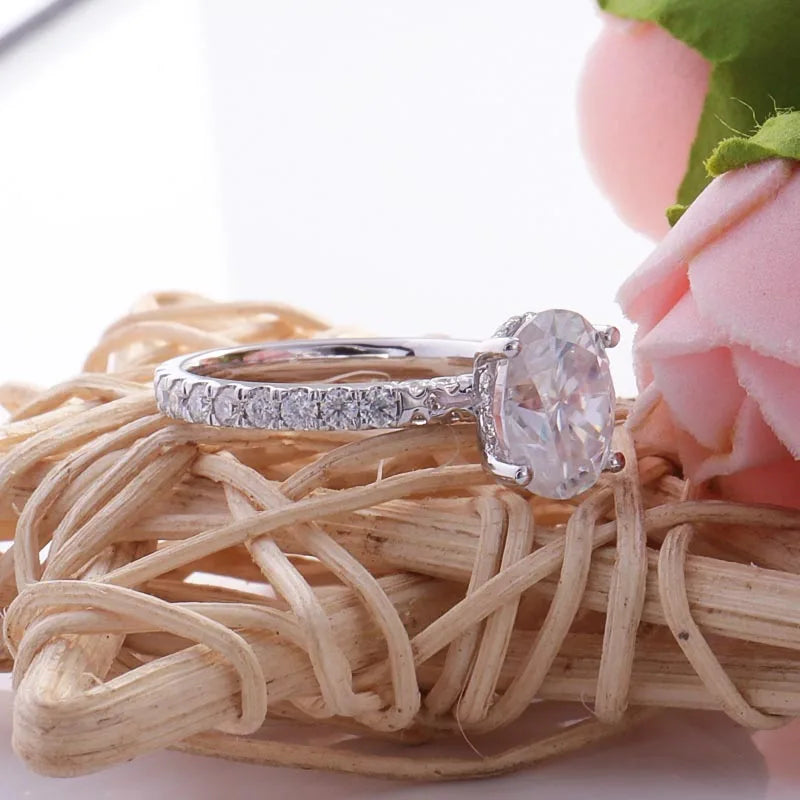 Provence 10K/14K/18K White Gold Moissanite Diamonds Promise Rings for Women 2.5CT Oval Cut Eternity Rings Customize Rings