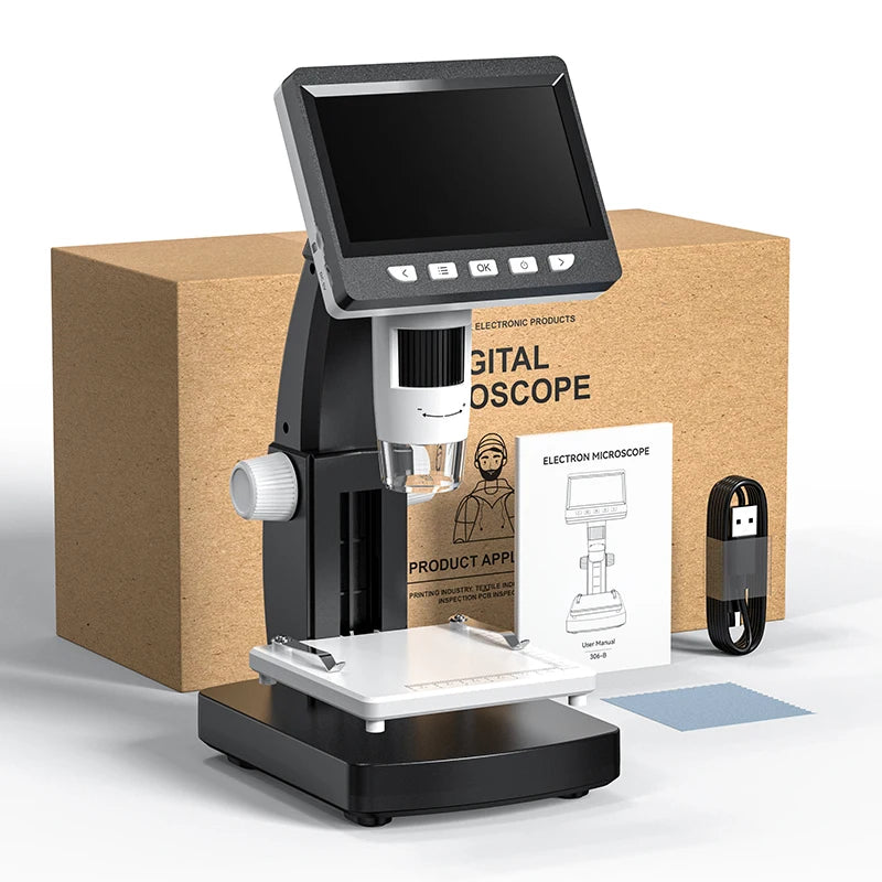 1080P 4.3"LCD Electronic Digital Microscope 1000X Magnification Coin Microscopio Adjustable Carrier Table for PCB Welding repair