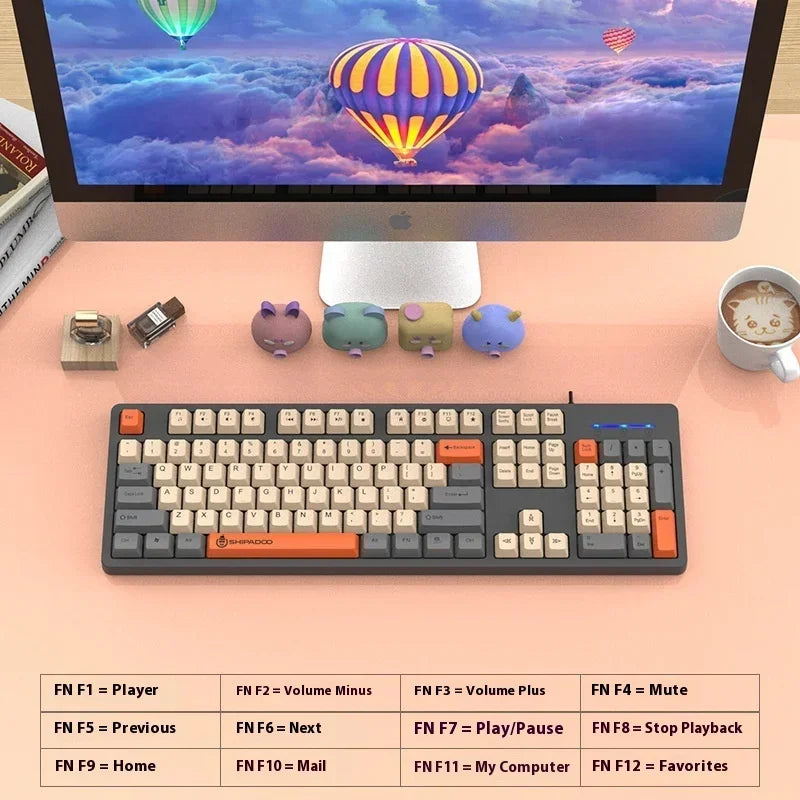 shipadoo104 Keys Gaming Keyboard with 3 Colors Keycaps USB Wired mechanical keyboard for Laptop Desktop PC Gamers