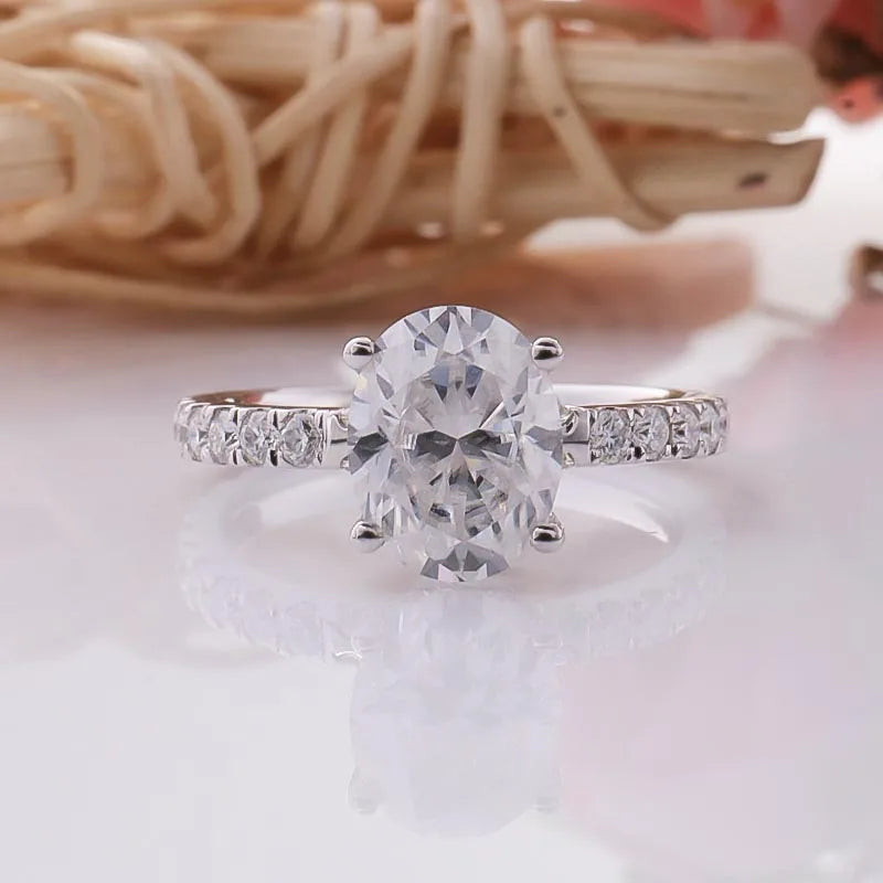 Provence 10K/14K/18K White Gold Moissanite Diamonds Promise Rings for Women 2.5CT Oval Cut Eternity Rings Customize Rings