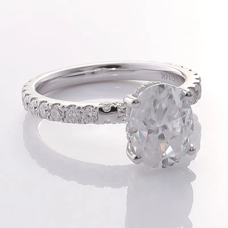 Provence 10K/14K/18K White Gold Moissanite Diamonds Promise Rings for Women 2.5CT Oval Cut Eternity Rings Customize Rings