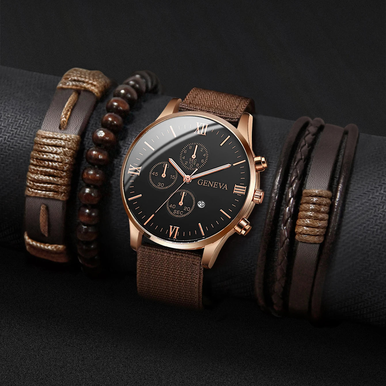 4/5PCS Fashion Men Watches Casual Male's Quartz Watch Bracelets Set Relogio Masculino Reloj Hombre(Without Box)