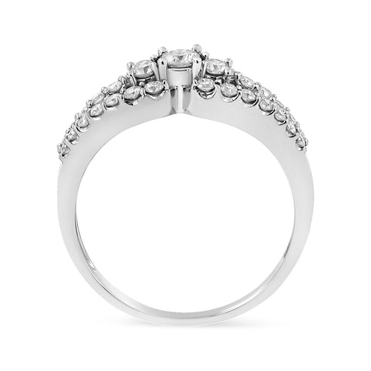 10K White Gold 1/2 Cttw Round Cut Diamond Three Stone Split Shank Band Ring (H-I Color, SI1-SI2 Clarity)