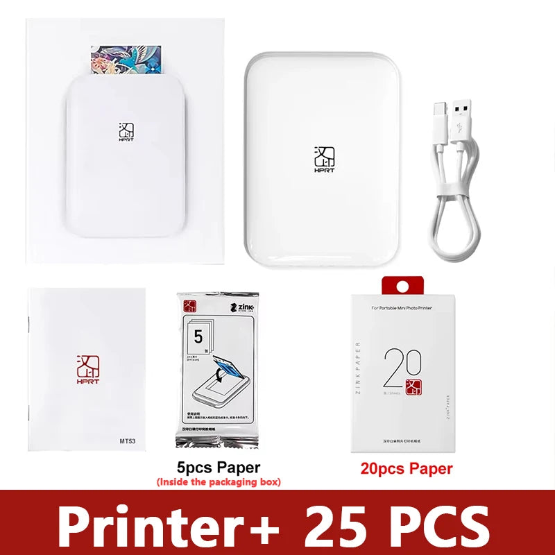 HPRT MT53 Mini Color Photo Printer Wireless Handheld Pocket Photo Mobile Portable Printing 2x3Inch Self-Adhesive Photo Paper USB