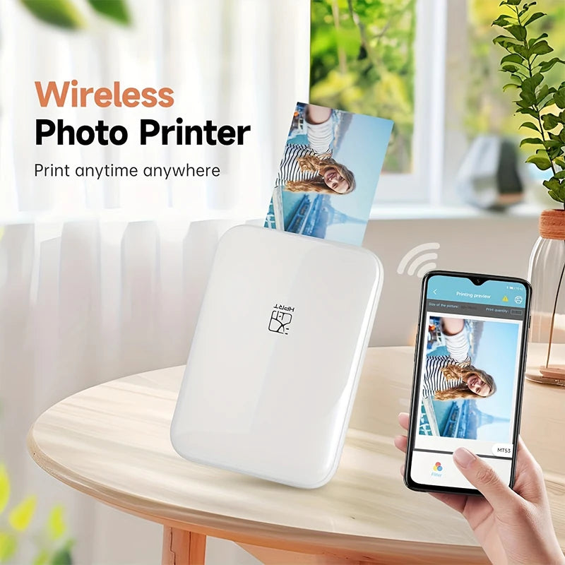 HPRT MT53 Mini Color Photo Printer Wireless Handheld Pocket Photo Mobile Portable Printing 2x3Inch Self-Adhesive Photo Paper USB