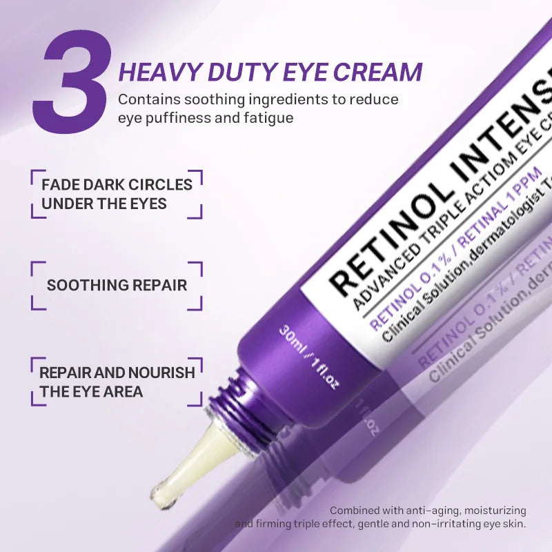 Retinol Intense Advanced Triple Action Eye Cream Anti Aging for Fine Lines – Brightens Dark Circles and Face Serum Set For Skin