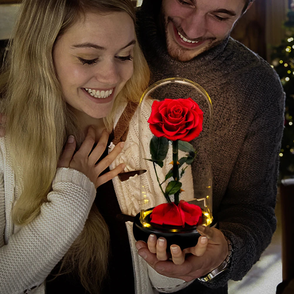 Forever Preserved Real Rose in GlaSS With LED Light Eternal Flower Gifts for Valentine's Day Mothers Day Anniversary Birthday