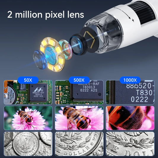 1080P 4.3"LCD Electronic Digital Microscope 1000X Magnification Coin Microscopio Adjustable Carrier Table for PCB Welding repair