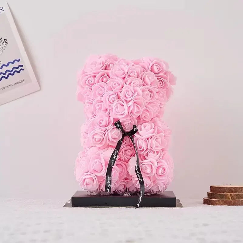 25cm Rose Bear Valentines Day Gift Red Teddy Bear Rose Flower Artificial Decoration Dried Gifts Women Valentines Gift Wedding