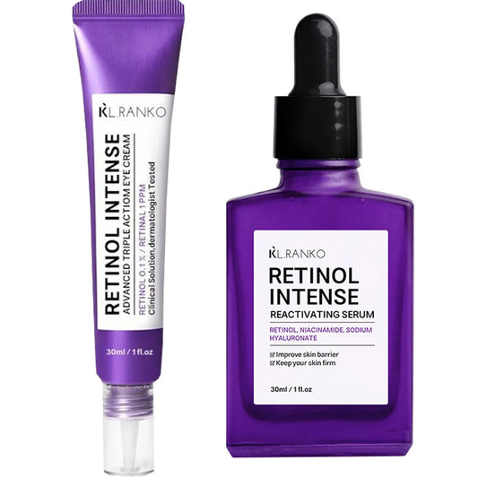 Retinol Intense Advanced Triple Action Eye Cream Anti Aging for Fine Lines – Brightens Dark Circles and Face Serum Set For Skin