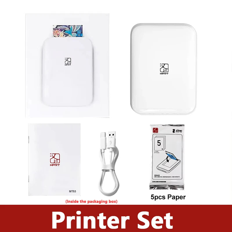 HPRT MT53 Mini Color Photo Printer Wireless Handheld Pocket Photo Mobile Portable Printing 2x3Inch Self-Adhesive Photo Paper USB