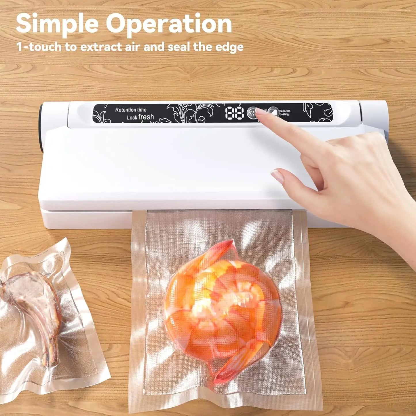 Vacuum Sealer with Bags, Fully Automatic Dry & Wet Food Sealer, One-Click Operation, Strong Suction, Digital Display