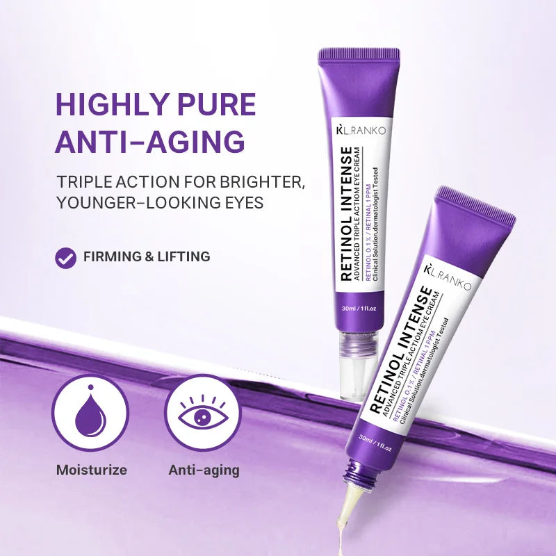 Retinol Intense Advanced Triple Action Eye Cream Anti Aging for Fine Lines – Brightens Dark Circles and Face Serum Set For Skin