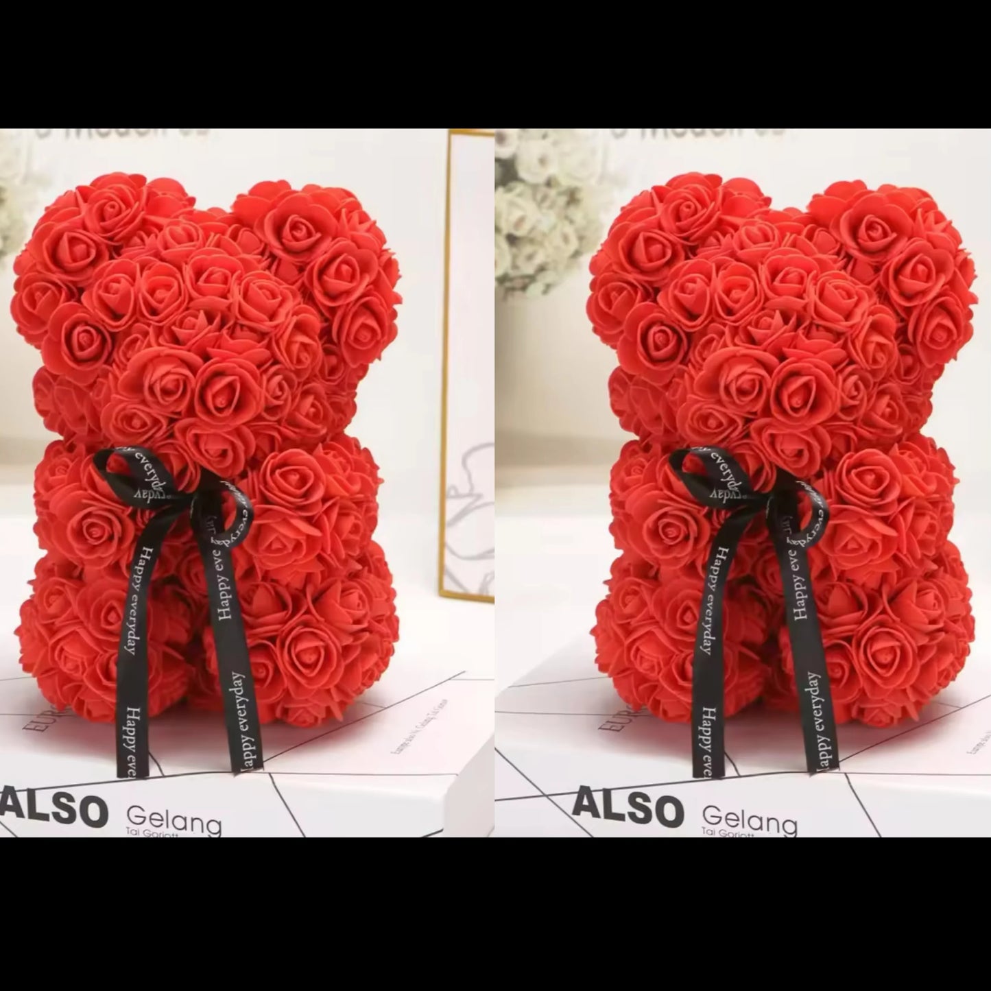 25cm Rose Bear Valentines Day Gift Red Teddy Bear Rose Flower Artificial Decoration Dried Gifts Women Valentines Gift Wedding
