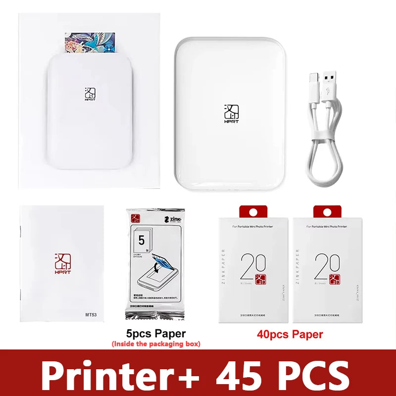HPRT MT53 Mini Color Photo Printer Wireless Handheld Pocket Photo Mobile Portable Printing 2x3Inch Self-Adhesive Photo Paper USB